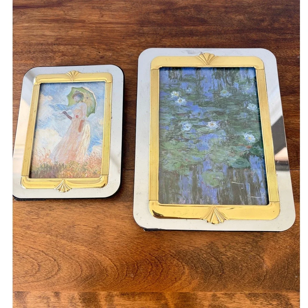 Two Vintage Picture Frames Two-Tone Silver and Gold Finish